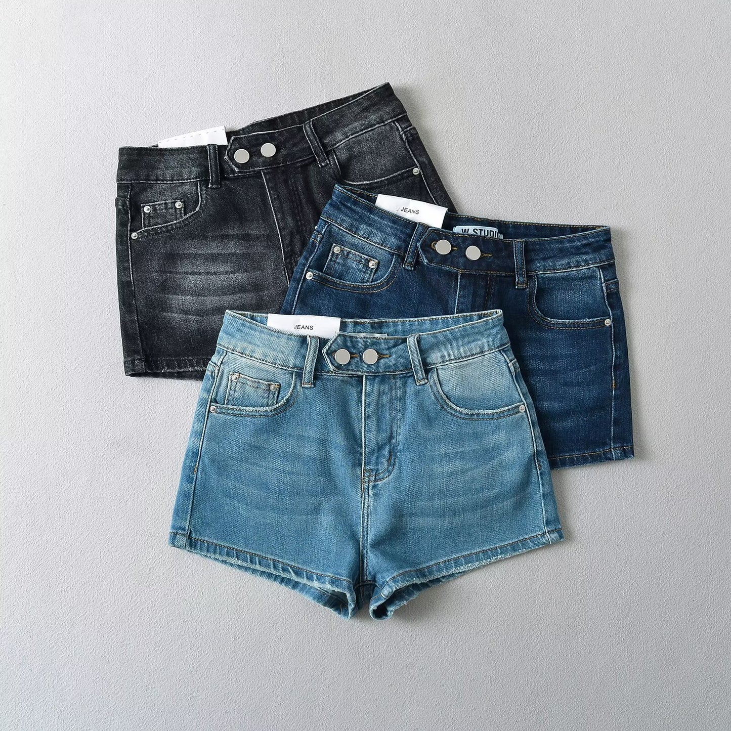 Vintage Washed High-Waist Slim Fit Bodycon Stretch Denim Shorts for Women