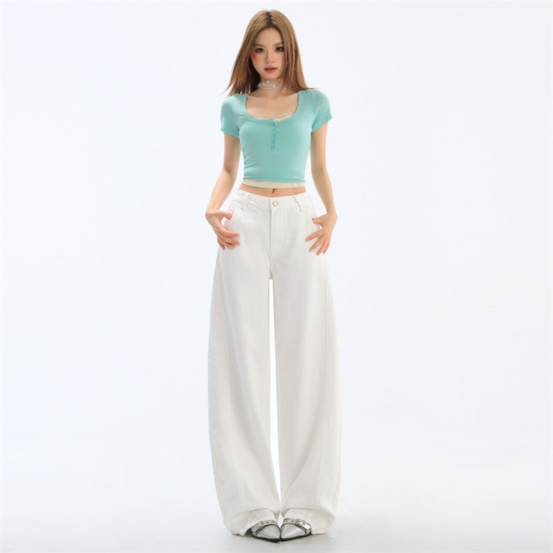 Light-Colored Wide-Leg Jeans for Women - Summer New Arrival with Split Design