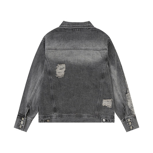 Washed Ripped Denim Jacket for Men