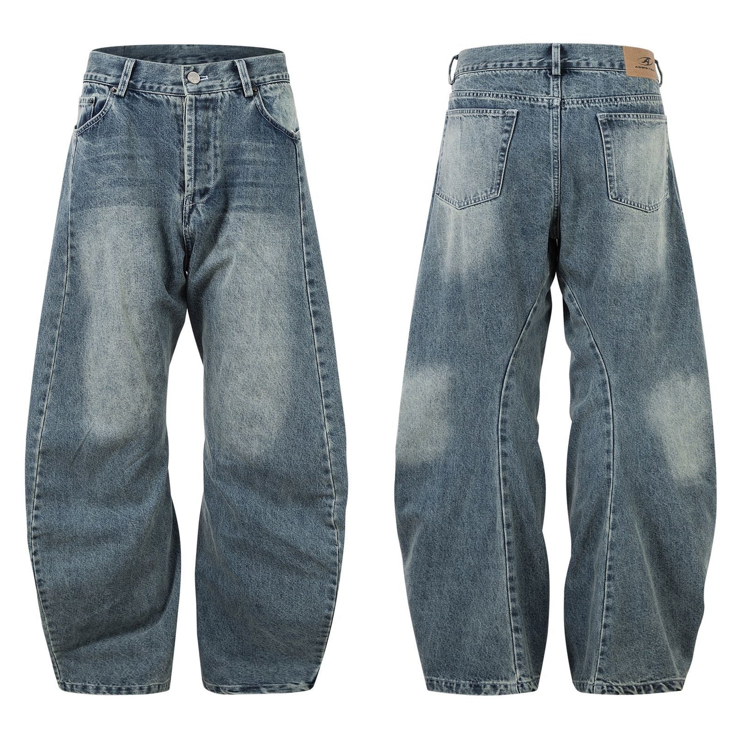 Washed Blue Denim Loose Fit Jeans for Men