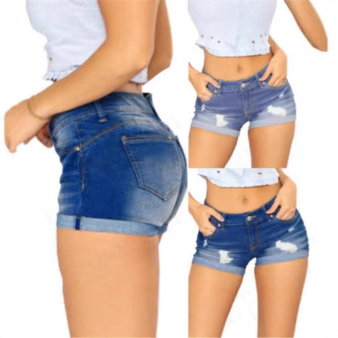 Premium Denim Shorts with Folded Edges - Hot Pants