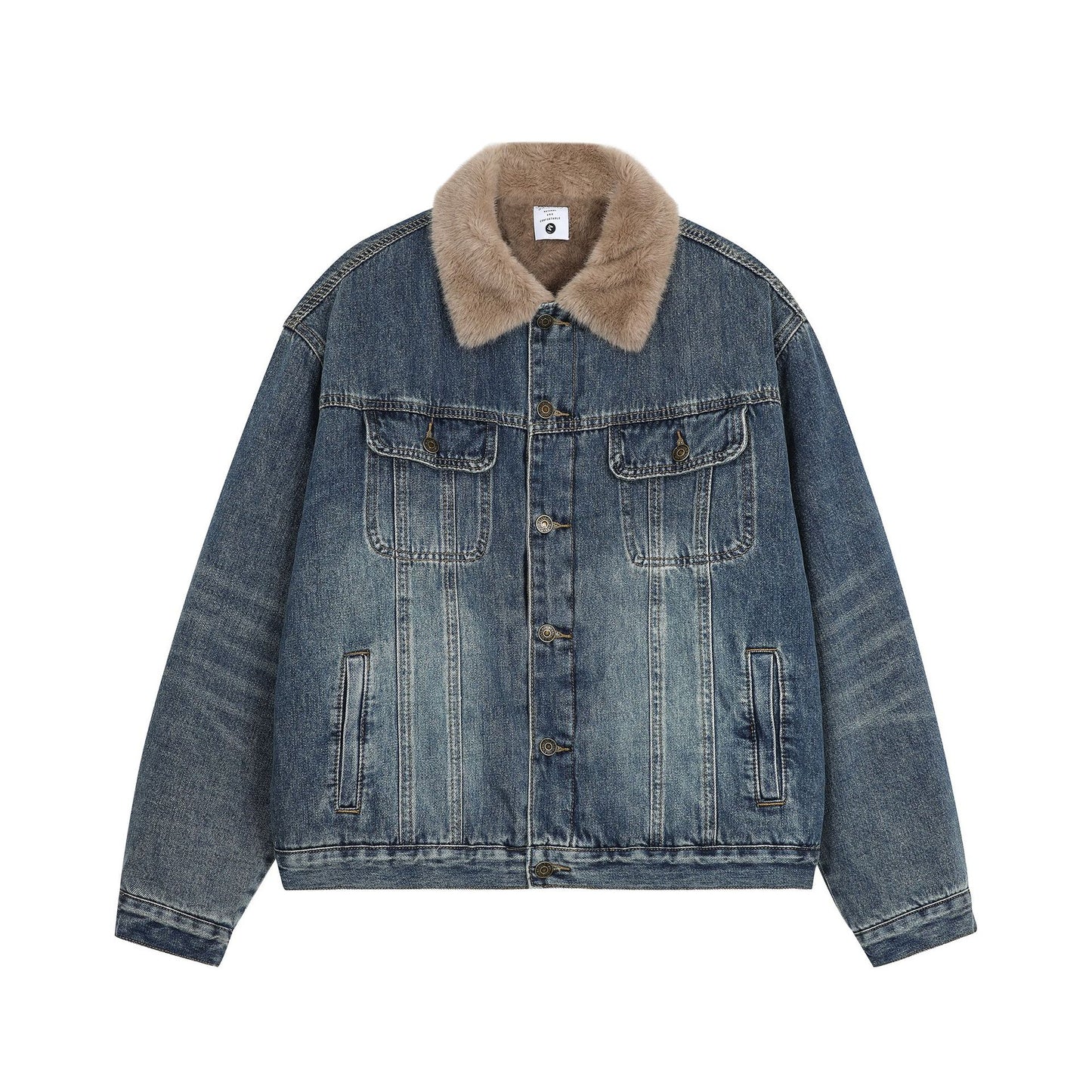 Vintage Winter Washed Blue Street Style Hooded Thickened Denim Jacket for Men