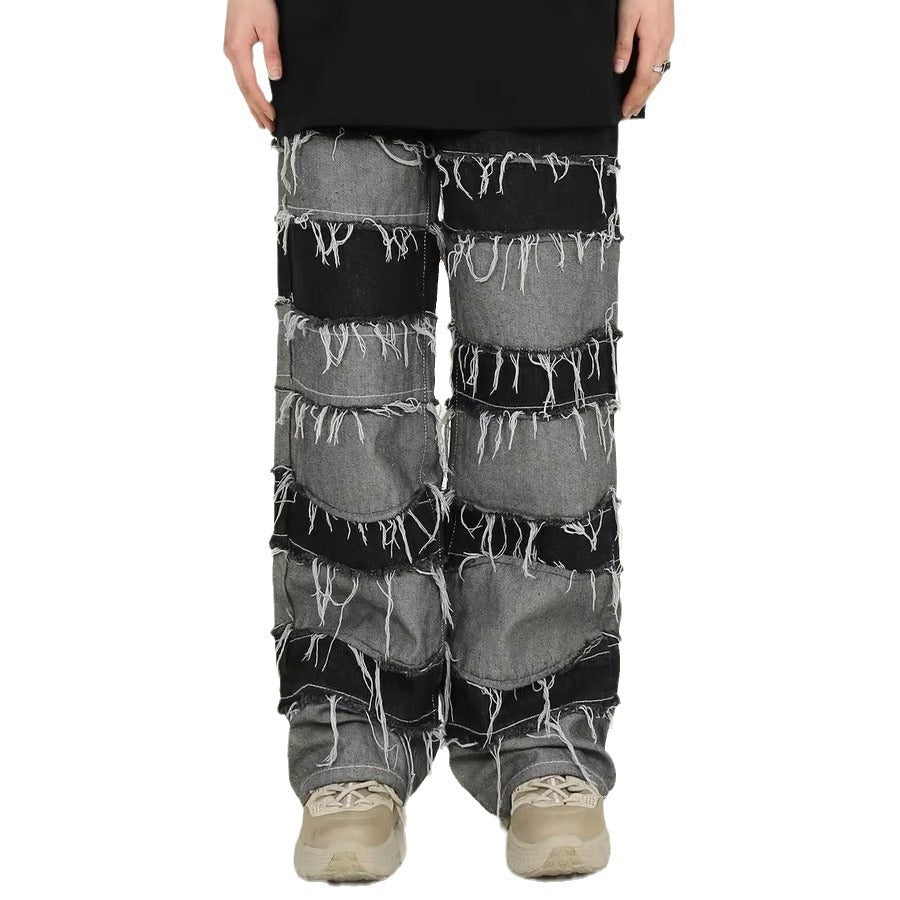 Gradient Tassel Patchwork Jeans for Men - Trendy High Street Style