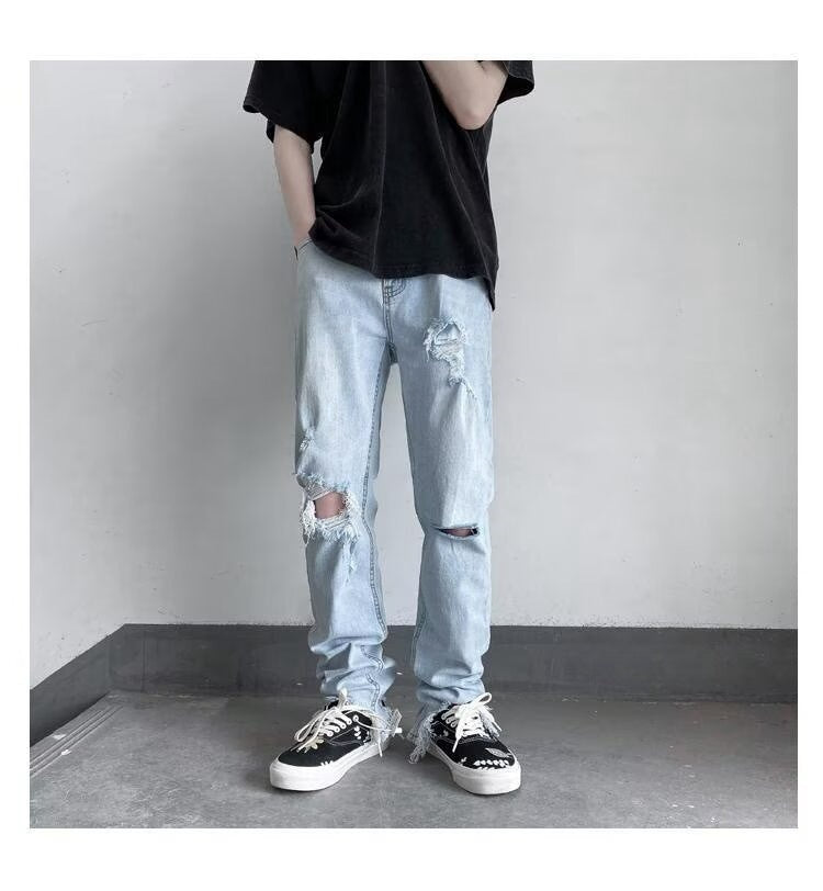 Summer Washed and Scraped Straight Beggar Pants