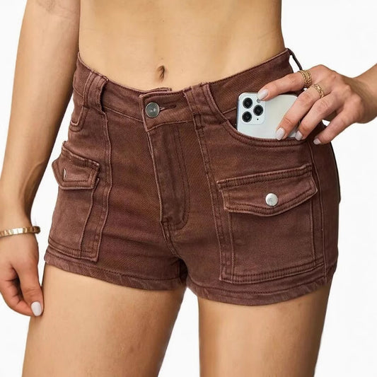 Elastic Denim Shorts for Women - Street Style Pure Color Denim Short Pants