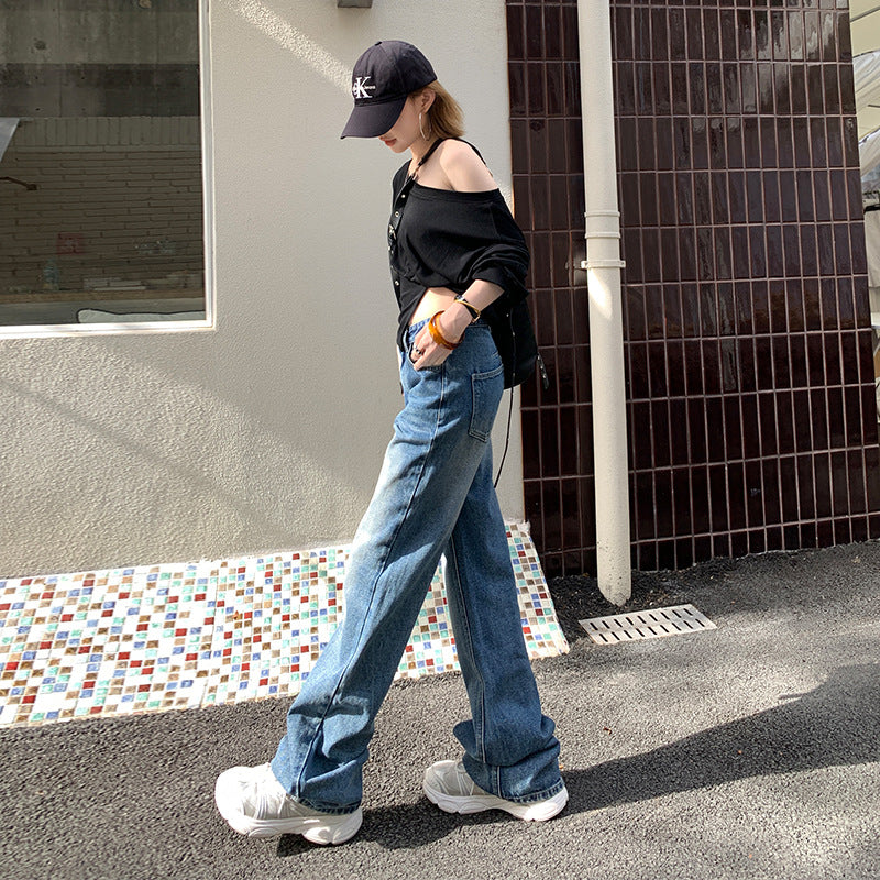 Retro Low-Waist Straight Leg Jeans for Women – Loose Slim Design