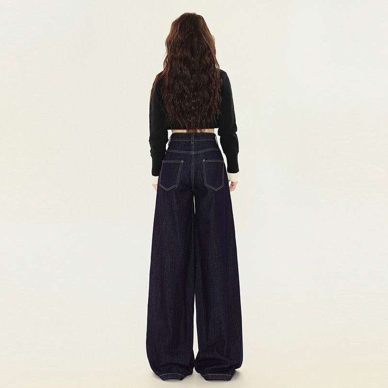 Women's Dark Blue High-Waisted Wide-Leg Jeans