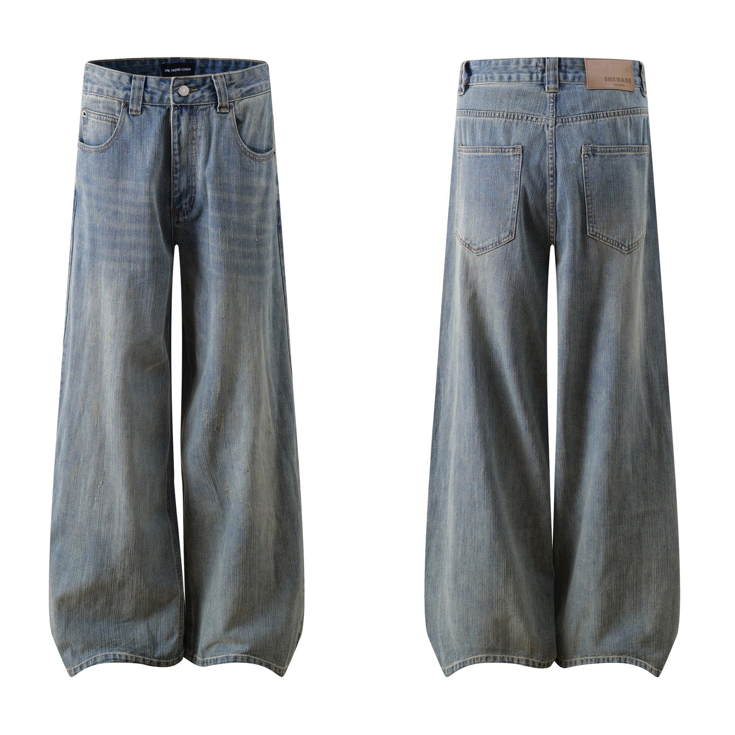 Street Style High-Street Unique Design Slub Denim Long Pants