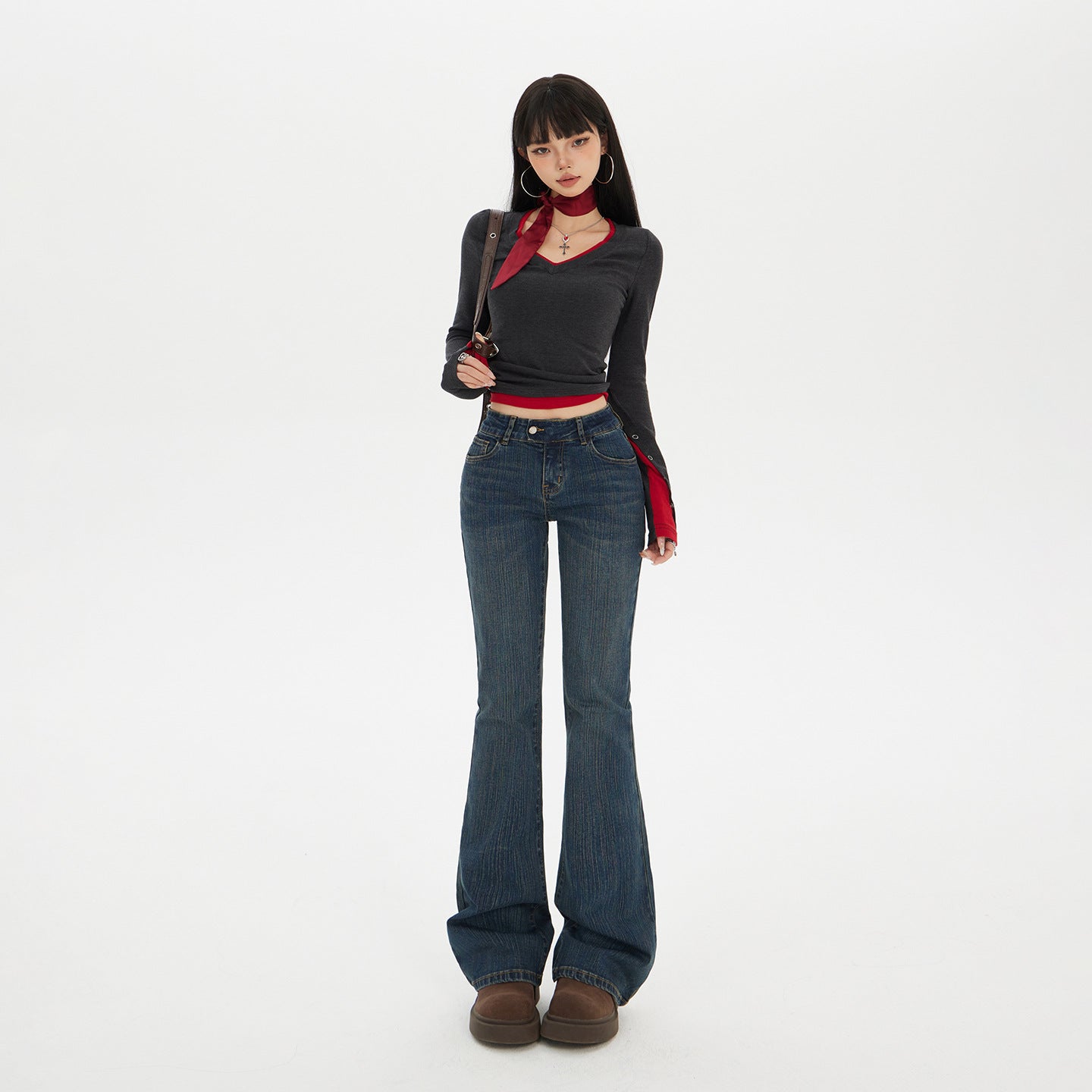 Retro Spicy Girl Flared Jeans - Women’s Low Waist Slim Fit Elastic Trousers