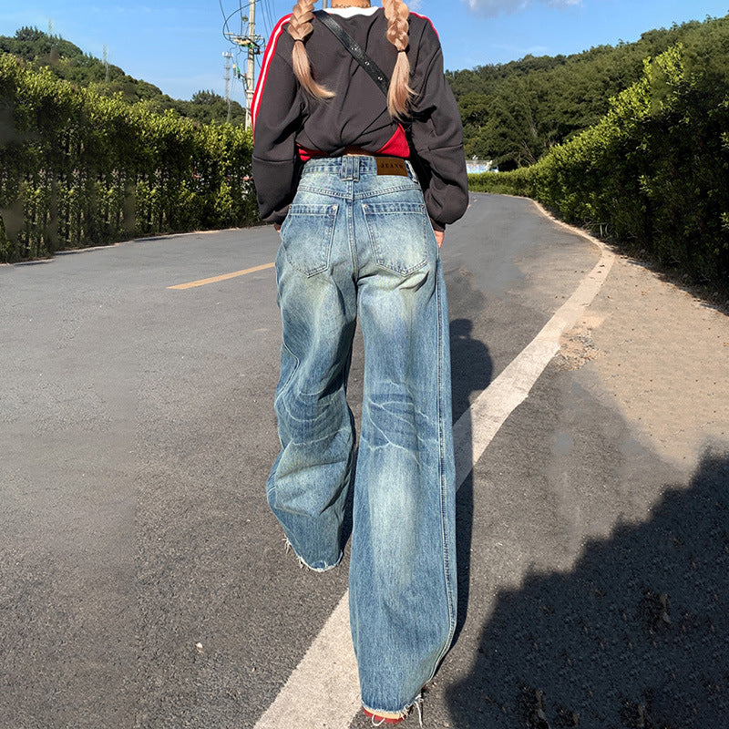 Women's Unique Design Scythe High Waist Wide Leg Denim Pants