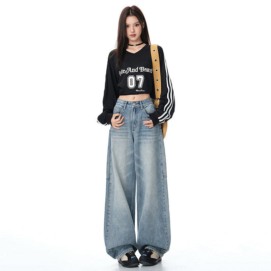 Women's Wide Leg Jeans - Loose Fit Straight Leg Floor-Length Pants