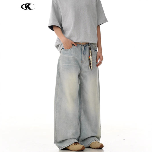 Premium Blue Denim Pants for Men and Women - Slimming Loose Wide Leg Casual Long Pants