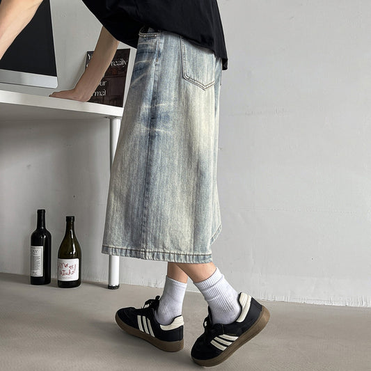 Retro Wide Leg Seven Quarter Denim Loose Casual Straight Leg Pants