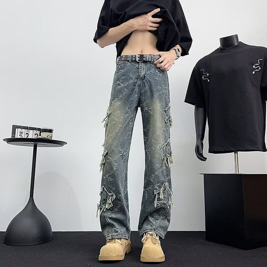Star Jacquard Fringed Jeans - Premium Japanese Denim