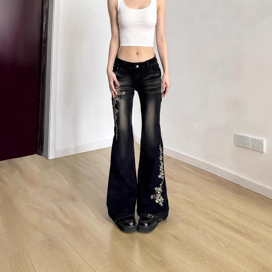 Vintage Rose Embroidered Micro Pull Up Pants