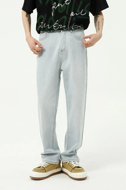 Washed Straight-Leg Slim Jeans - Premium Japanese Denim