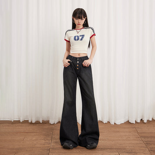 Women's Buttoned Loose Wide-Leg Jeans - Summer Casual Flare Pants