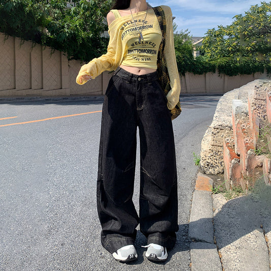 Women's High-Waist Wide-Leg Jeans - Loose Floor-Length Pants