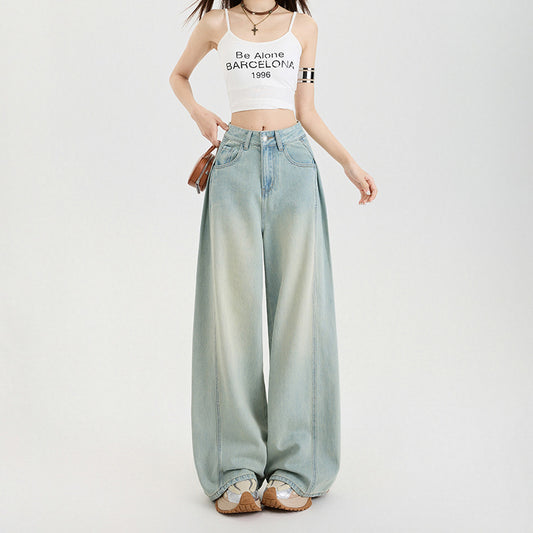 Women's Tencel Light-Color Breathable Wide-Leg Jeans with Pleated