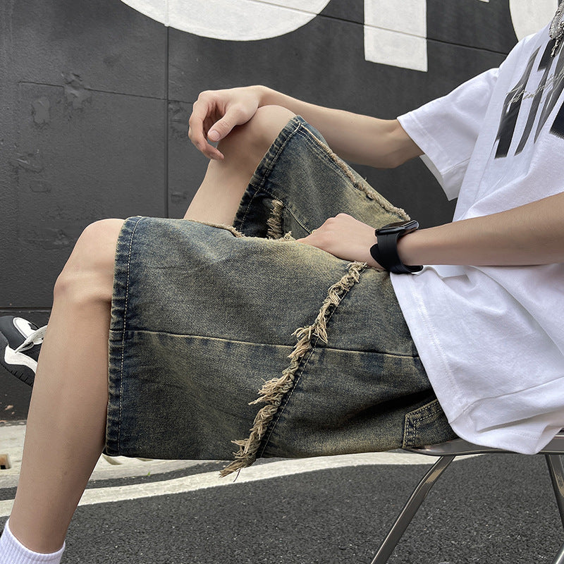 Men's Retro Fringed Denim Shorts
