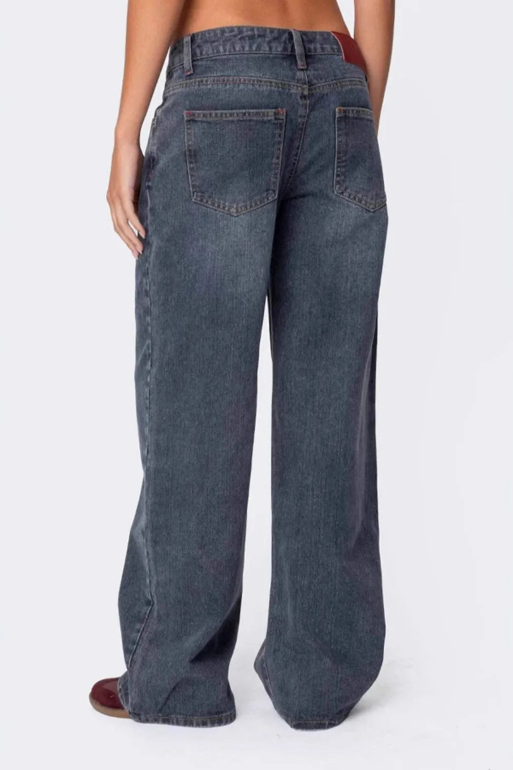Premium Wide Leg Jeans with Pockets in Dusty Blue