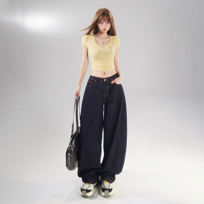Slashed Silhouette Deconstructed Vintage Denim Pants for Women