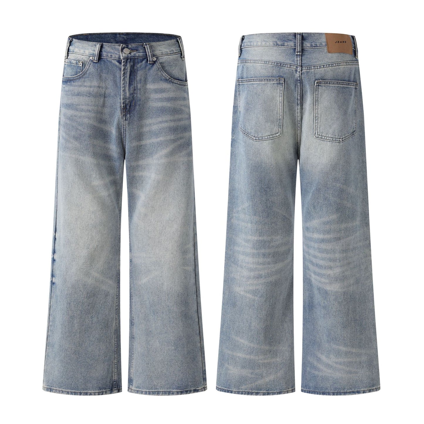 Design Faded Washed Whisker Loose Wide Leg Men's Denim Trousers