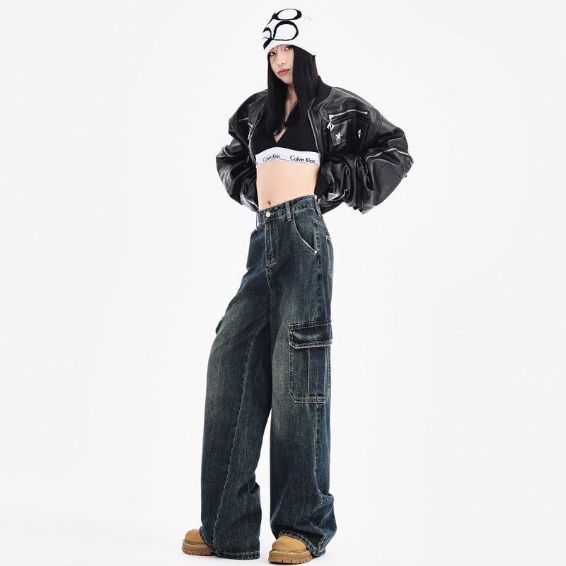 Women's High-Waisted Wide-Leg Jeans - Tall Vintage Loose Casual Cargo Pants