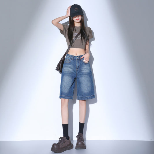 Vintage Spicy Girl Five-Point Pants for Women – Summer High-Waist Loose Design