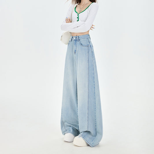 Vintage Tencel Denim Pants for Women - High Waist, Loose Drape, Slim Fit, Wide Leg