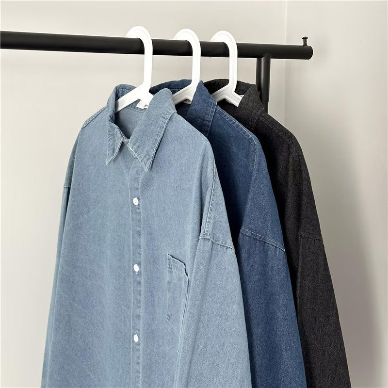 Men's Long Sleeve Denim Shirt Jacket for Spring and Autumn
