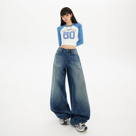 Street Washed Loose Denim Pants for Women - High Waist Wide Leg Trousers