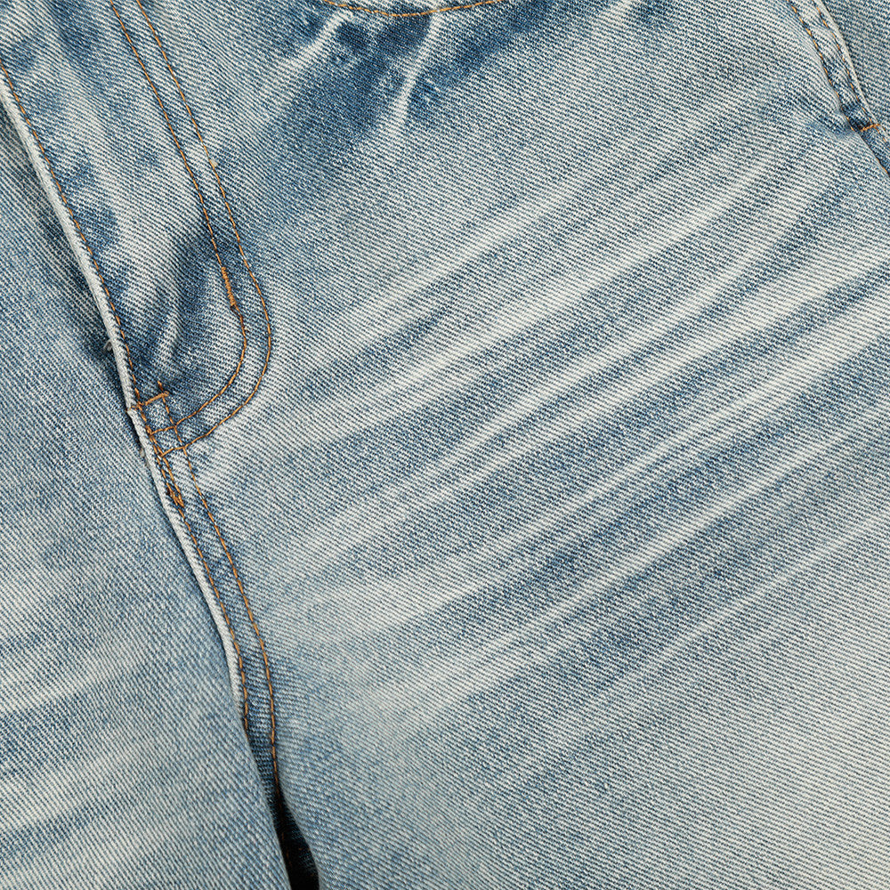 Punk Washed Gradient Wave Pattern Denim Pants - Men's Loose Wide Leg Jeans