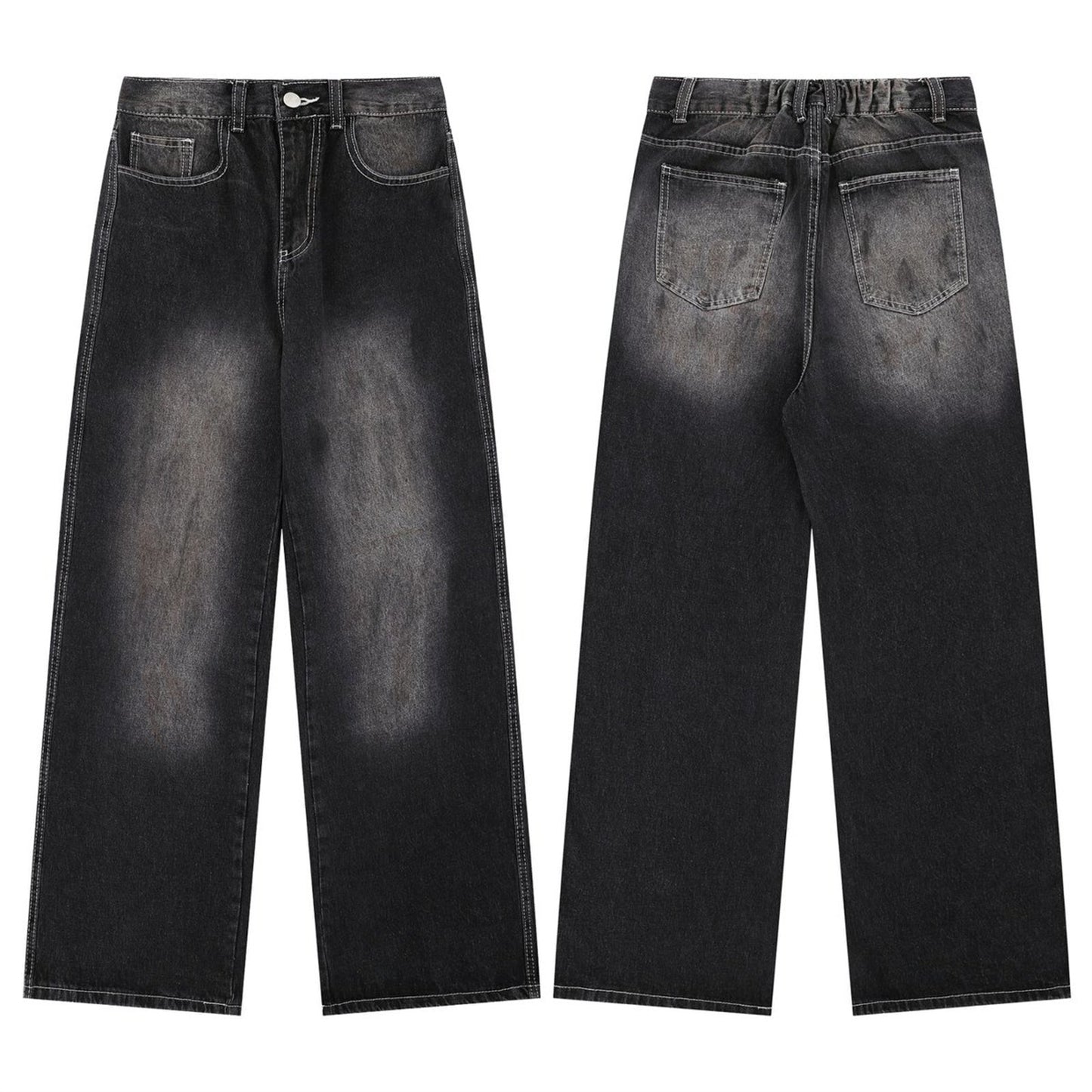 Washed Straight Jeans for Men - Loose Slimming Design Trousers