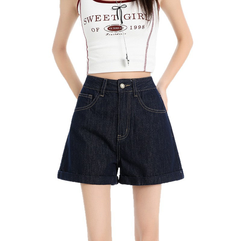 Denim Blue High-Waisted Jeans Shorts for Women - Summer Casual Loose A-Line Hot Pants