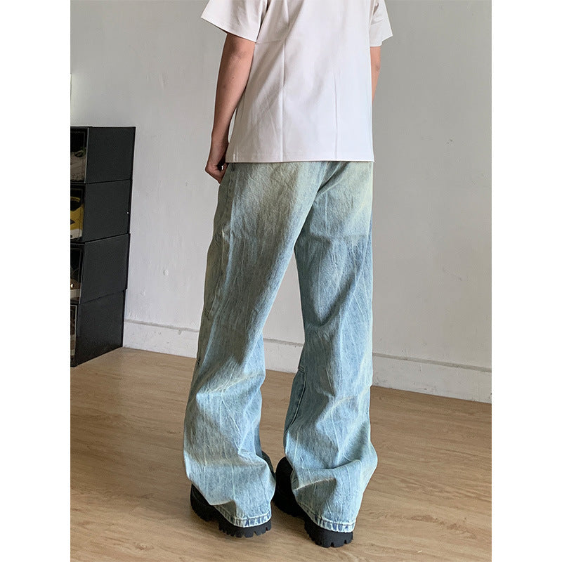 Washed and Worn Loose Straight Leg Wide Leg American Style Long Pants