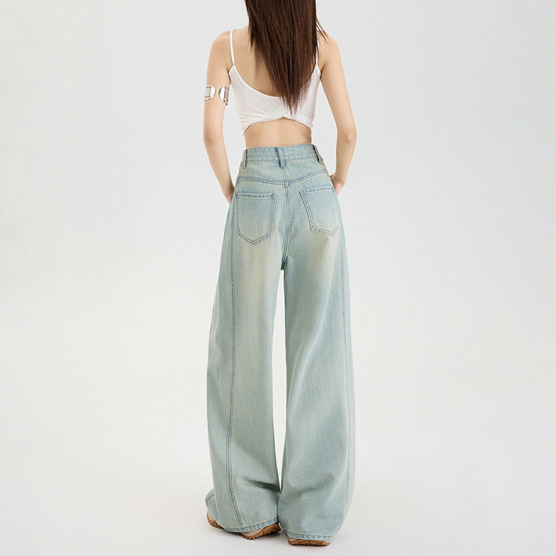 Women's Tencel Light-Color Breathable Wide-Leg Jeans with Pleated