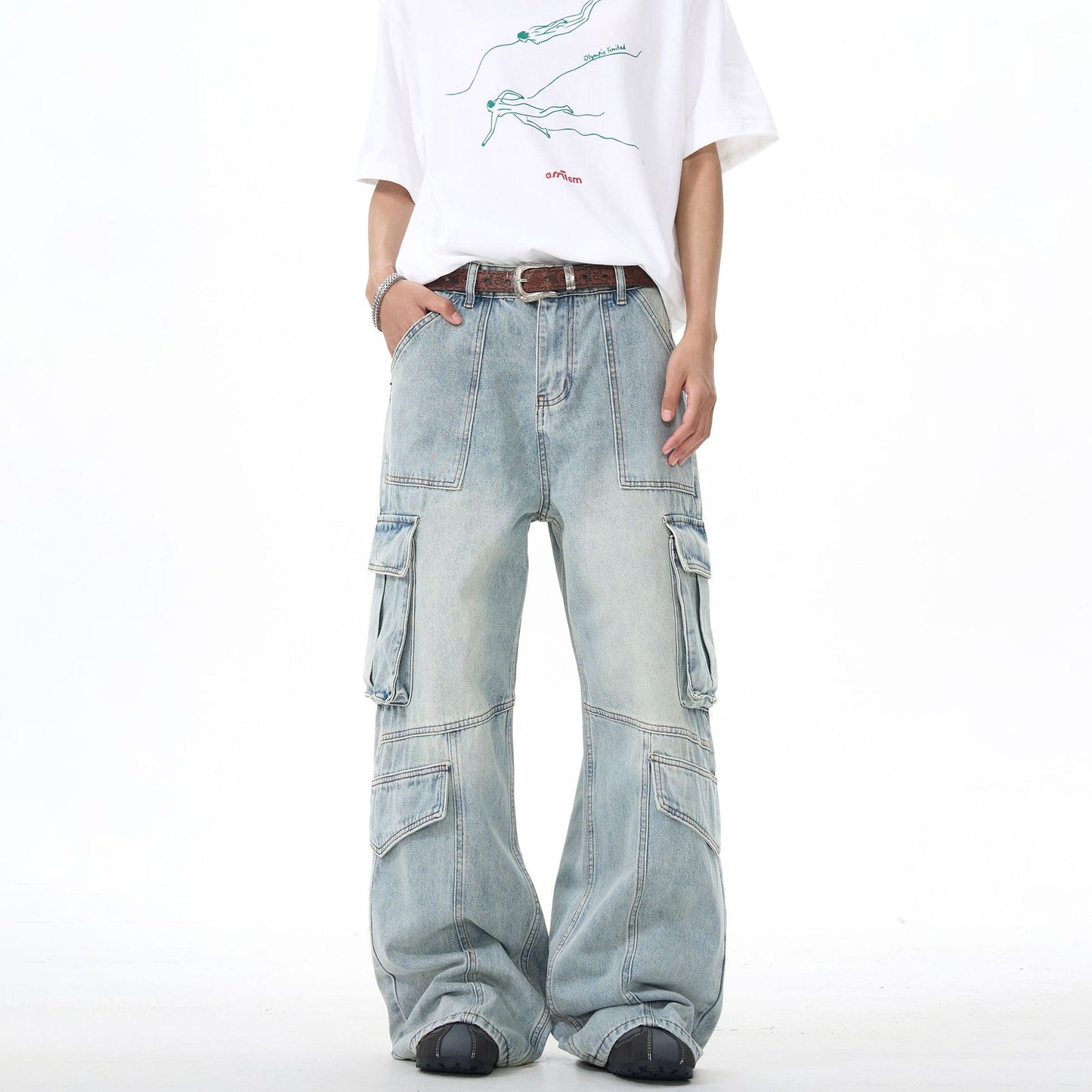 Old Denim Loose Straight Leg Wide Leg Floor Length Pants