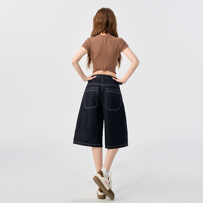 Women's Low-Waist Calf-Length Pants with Waist Design - High-Grade Casual Straight-Leg Jeans