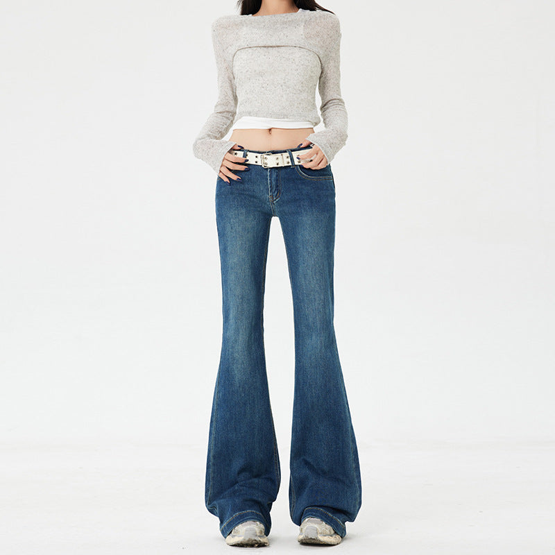 Retro Spicy Girl Flared Jeans - Women Low Waist Slim Fit Elasticity Leggings