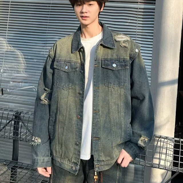 Premium Water Washed Distressed Denim Jacket for Men