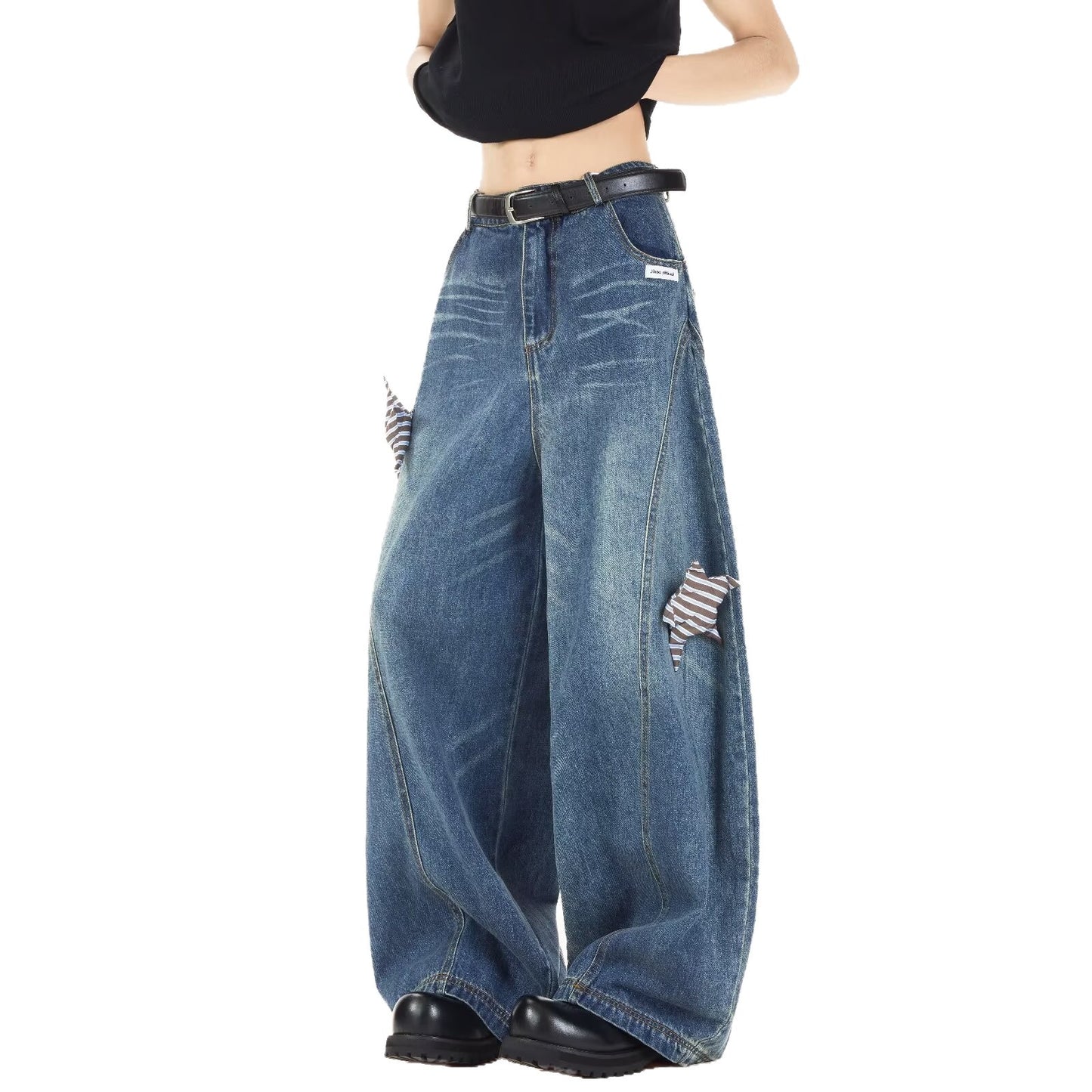 Star Bending Knife Denim Casual Loose Wide Leg Pants