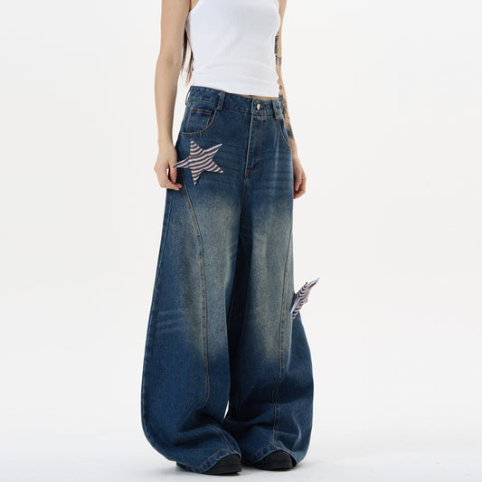 Summer Design Star Patch Fabric Silhouette Curved Knife Pants