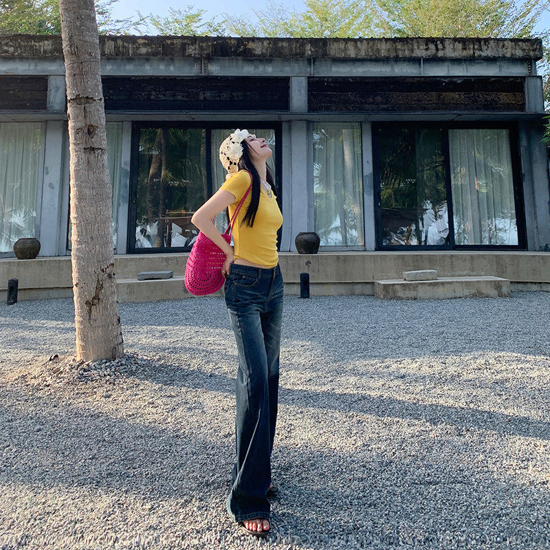 Women's Flare Jeans - High-Street Retro Summer Thin Floor-Length Denim Pants