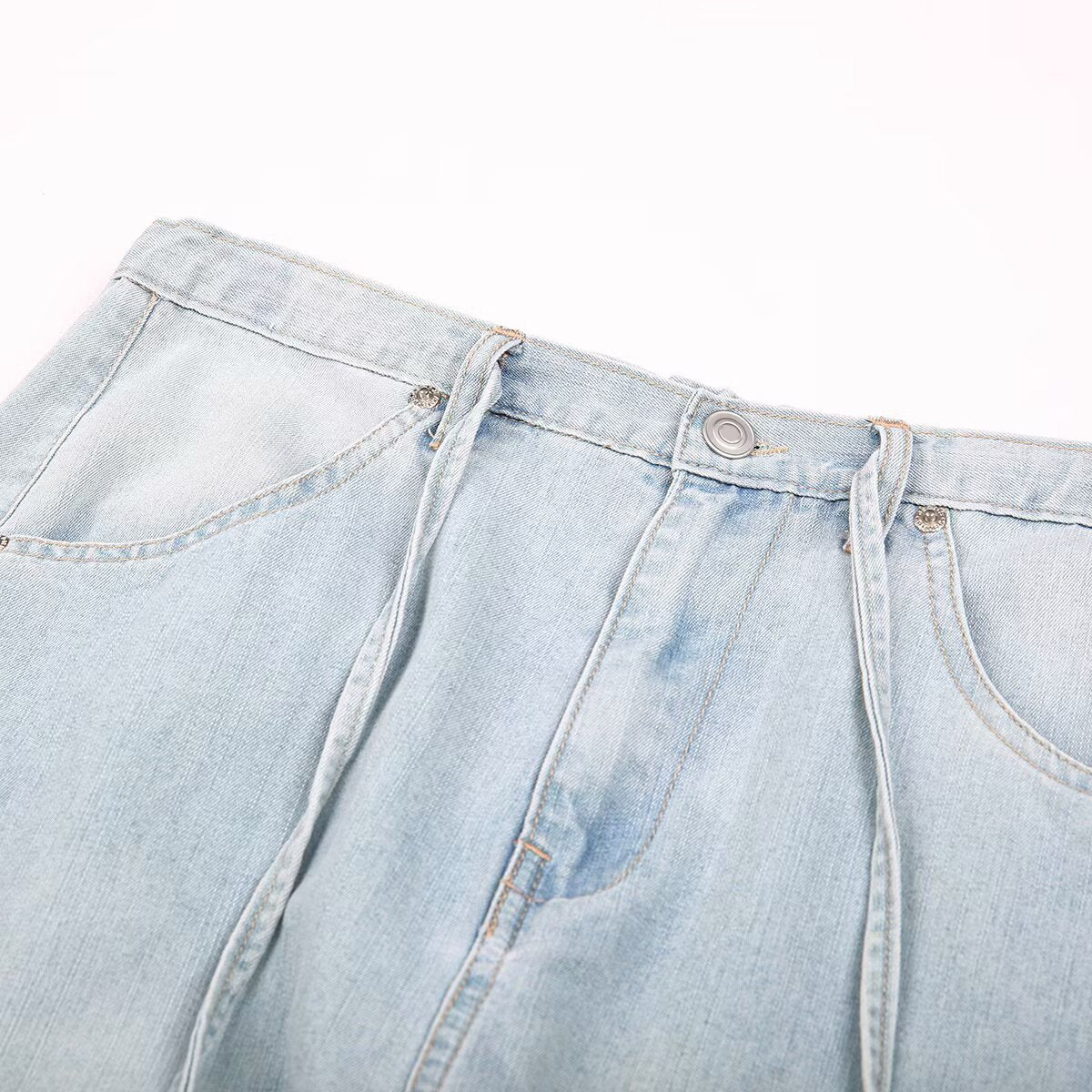 Women's Lace-Up Washed Wide Leg Long Jeans