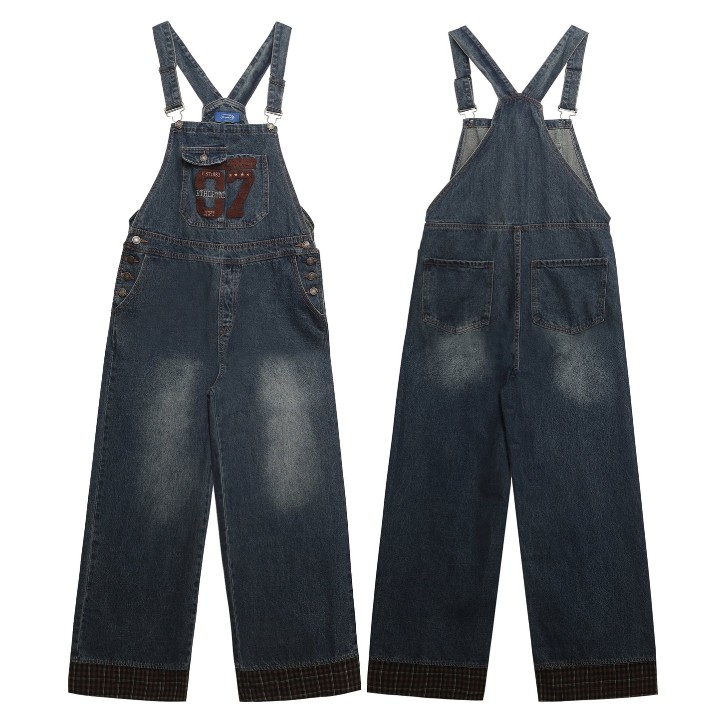 Retro Letter Embroidery Washed Denim Overalls for Unisex - Loose Slimming Jumpsuit