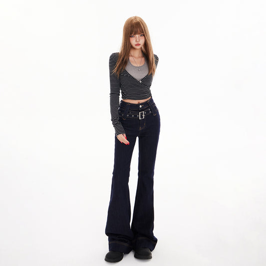 Style Spicy Girl Flared Jeans: Women’s High Waist Slim Fit with Adjustable Waistband