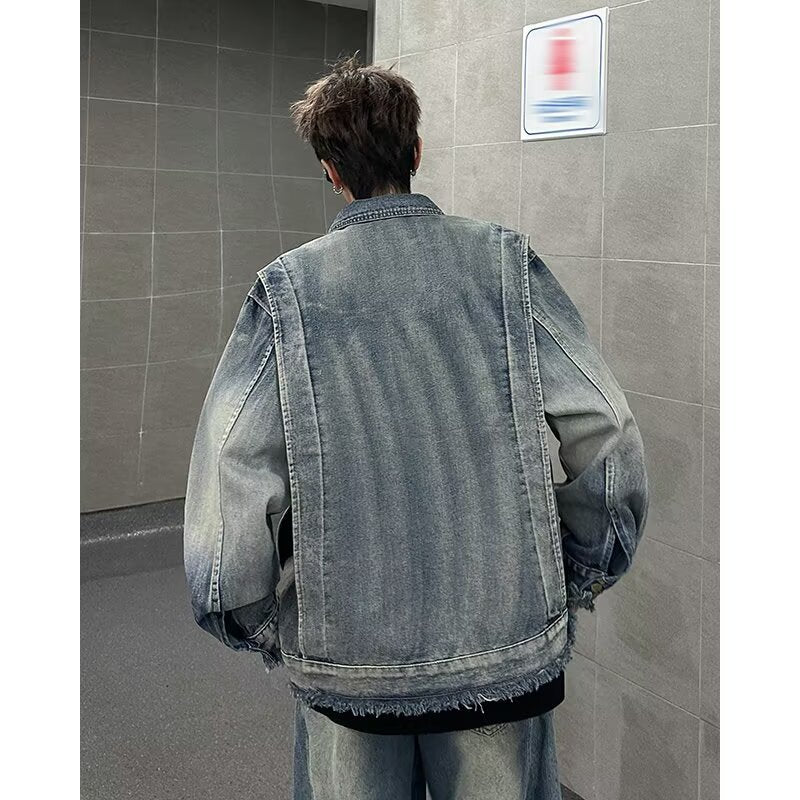 Washed Gradient Denim Deconstructive Jacket