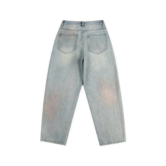 Men's Loose Straight Leg Distressed Washed Denim Jeans
