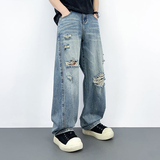 Retro Casual Wide Leg Denim Pants for Men